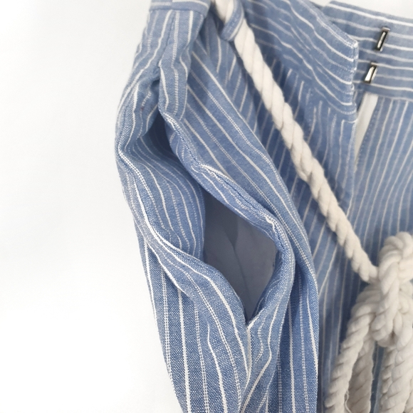 Linen Lux Striped Wide Leg 100% Cotton Pants with Rope Belt - Picture 7 of 7